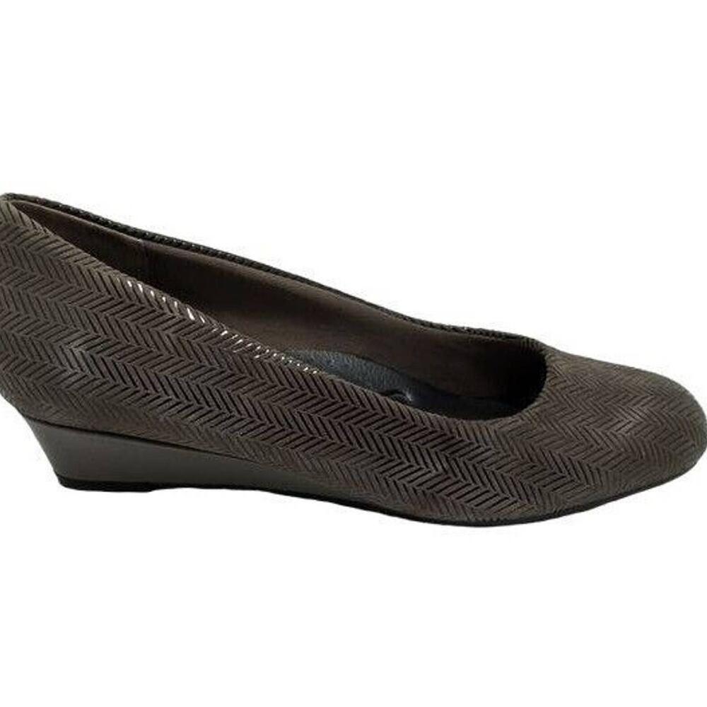 Trotters Lauren- Dark Grey Herringbone Suede Wedge 7.5W